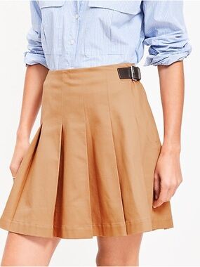 LOFT Tan Pleated Circle Skirt with Side Buckle